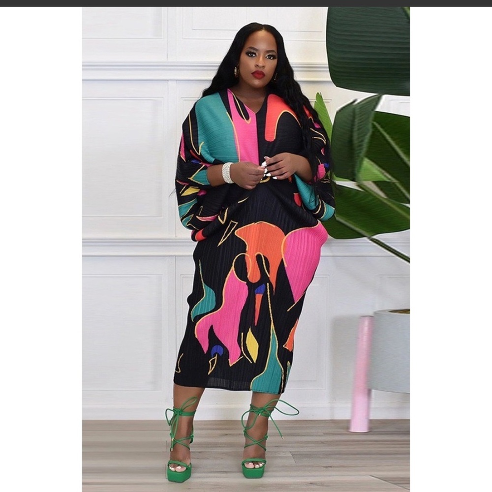 Plus Free Size Multi Color Midi Dress